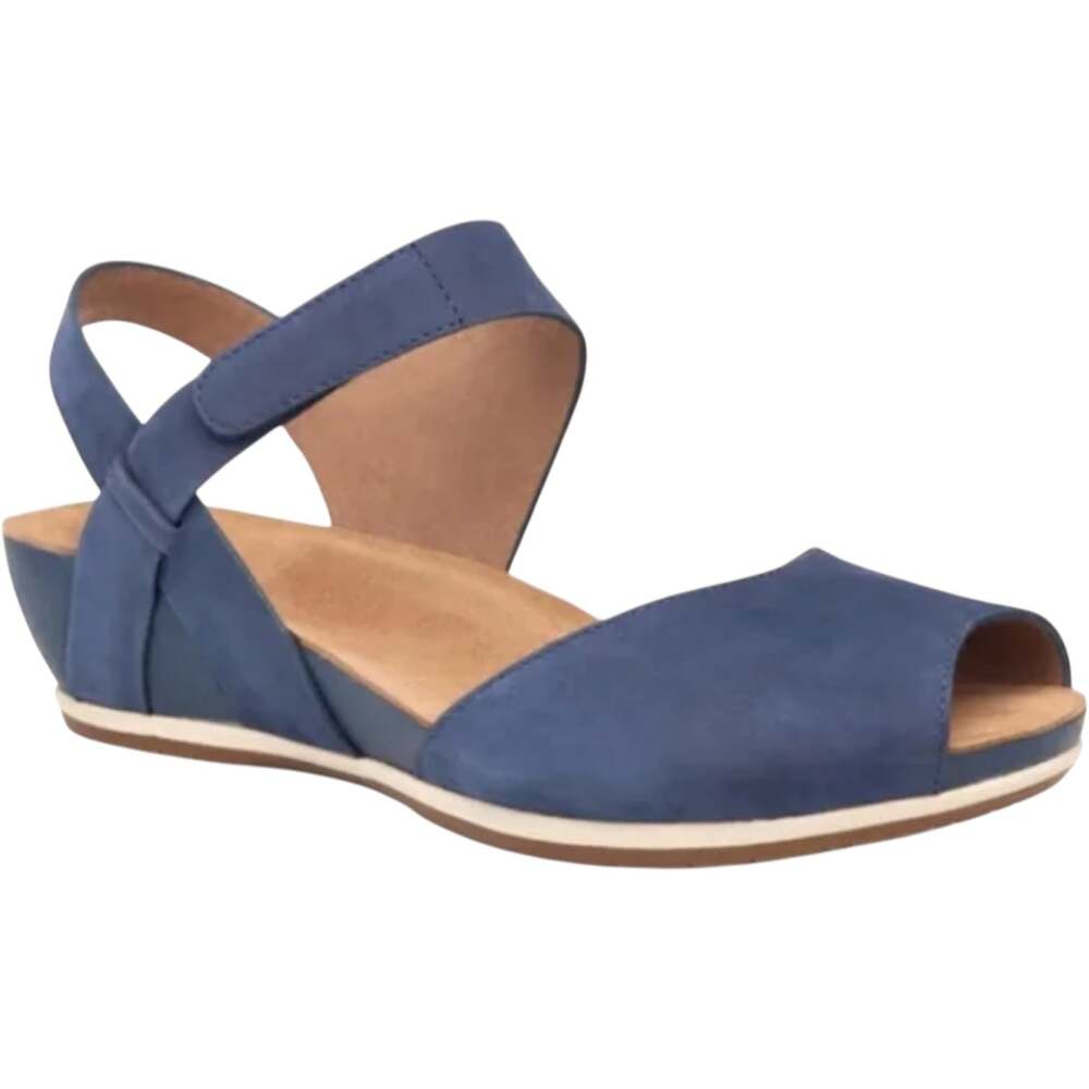 Dansko Vera Wedge Sandals Peep Toe Leather Cork Hook Loop Strap Blue 6.5